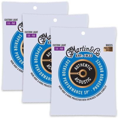 MARTIN MA535 Superior Performance Phospher Bronze Custom Light Acoustic Guitar Strings X 3 Set
