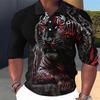 Trendy Tiger Print Long Sleeve Polo Shirt, Casual Fashion Top For Men
