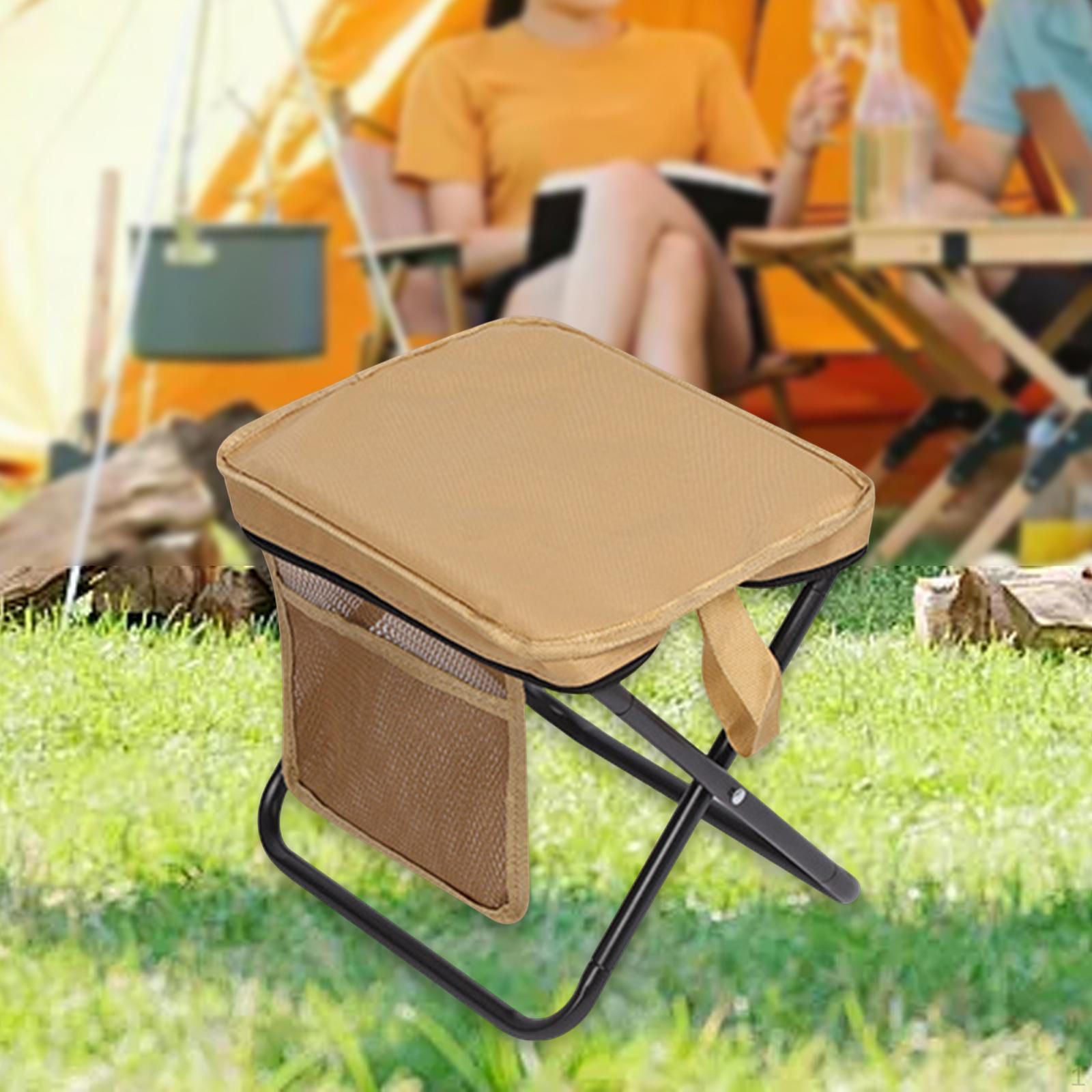 

Folding Camping Stool Footstool with Side Pocket Multipurpose Small Foldable Chair for Park L_Khaki