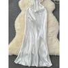 White Dress Women's Summer Dress New Arrival French Gold Style Socialite Elegant Swing Collar Sling Streamer Satin Dress