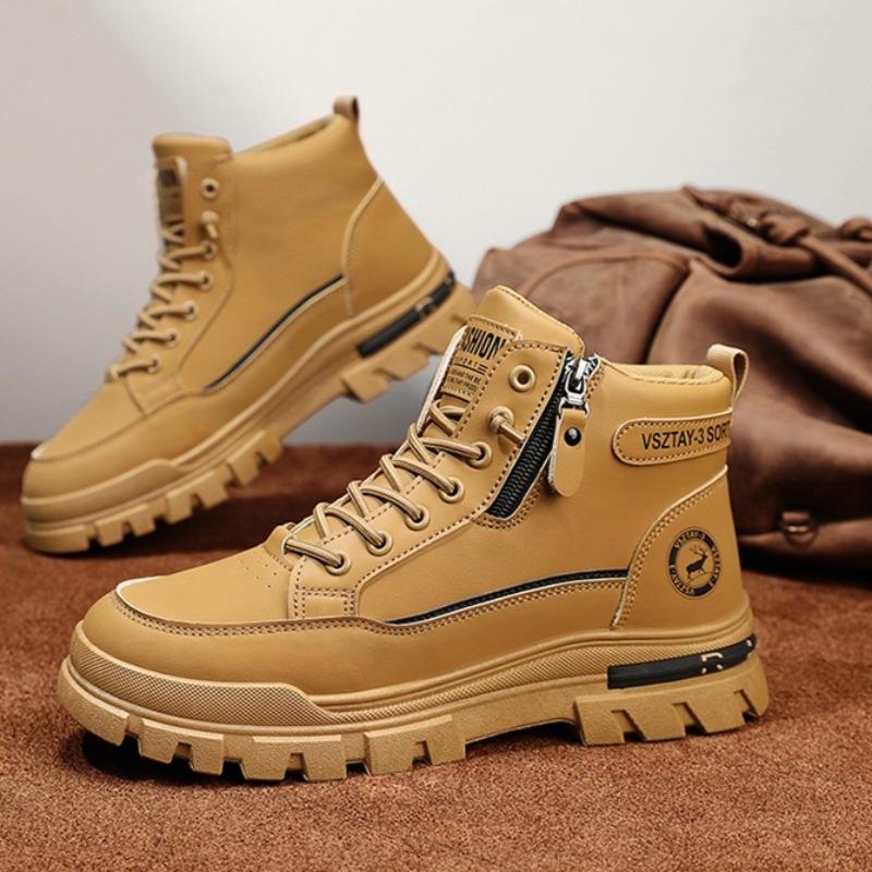 Mode Herr Högklackade Stövlar Mode Casual Läderstövlar Herr Sneakers Snörning Ankelstövlar Motorcykel Plattformsstövel Zapatillas Hombre