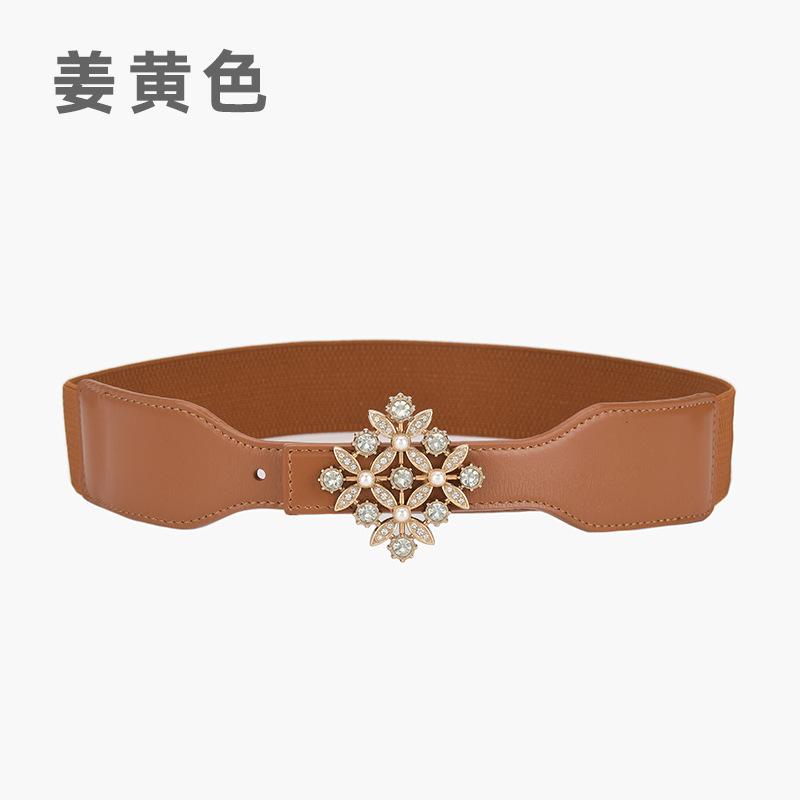 Rhombus Elastic Decorative Belt Women'S Elastic Pearl Inlaid Dress Belt With Skirt Waist
