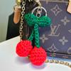 Handgestrickter Großer Kirsch-Strick-Schlüsselanhänger Schlüsselhalter Taschendekoration Ring
