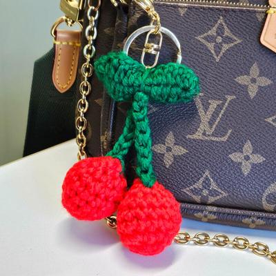 Hand-knitted Big Cherry Knit Keychain Key Holder Bag Decoration Ring