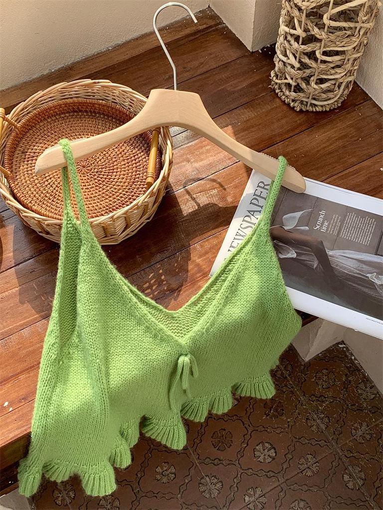Women's Gentle V-neck Ruffled Knit Camisole Vest - 2026 Early Spring Collection