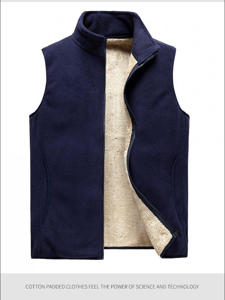 Men's Large-Size Polar Fleece Vest - Thick, Warm, Stand Collar for Spring & Autumn.