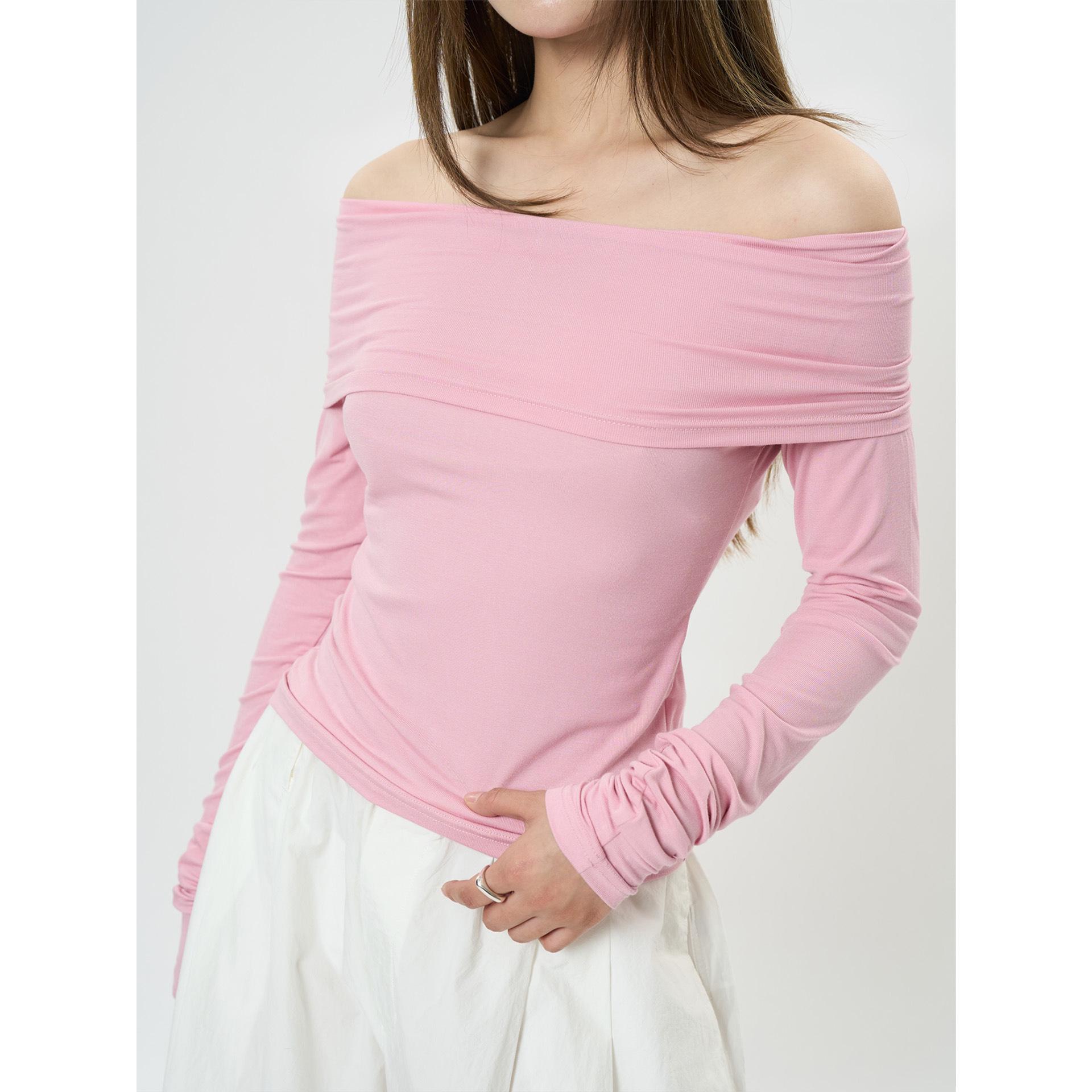 

Louvre Spring Korean Style One-Shoulder Slim Fit Casual Top for Women