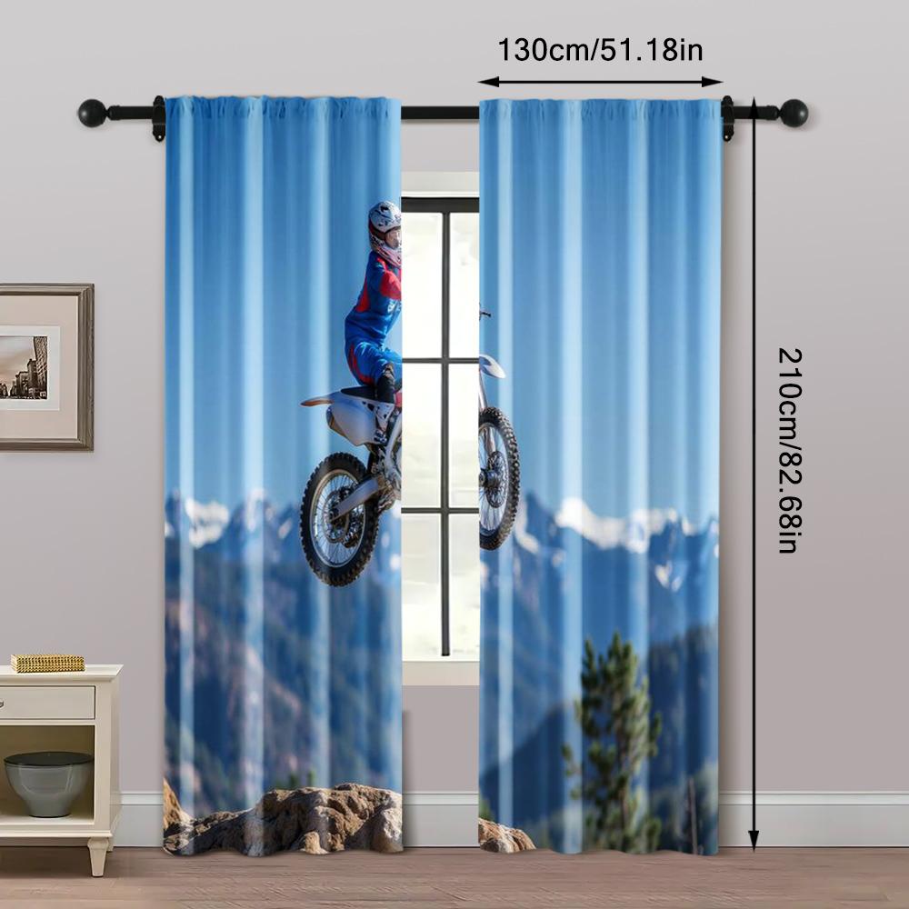 2pcs, Creative Curtains Motocross Bike Style Stunt Machine Washable Polyester (without Rod) Stuff Clearance Perfect for Bedroom,