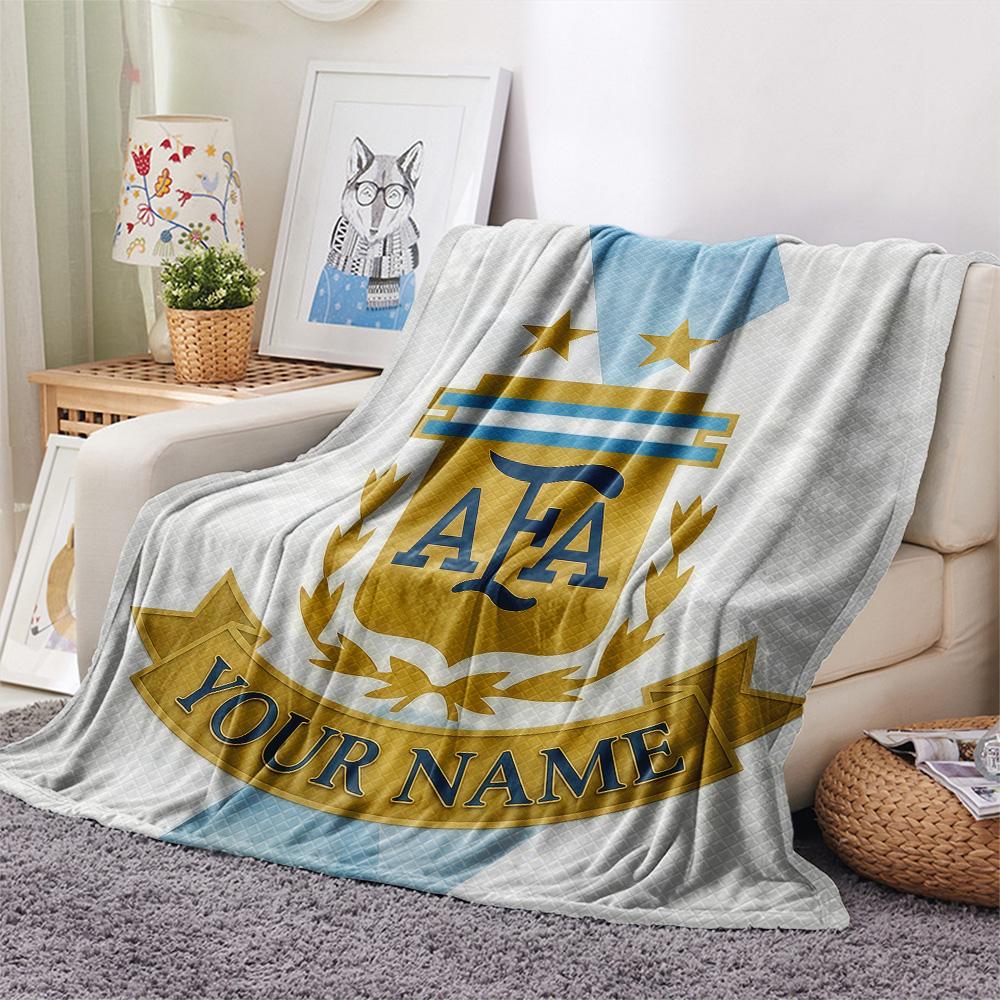 Custom Name Argentina Football Association Flannel Blanket, High Quality Comfortable for All Seasons, Home Decor, Warmth and Comfort