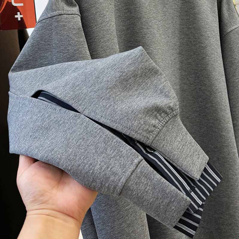 Damen Sweatshirt Baumwolle Oversize Fleece Verdickt Locker Falscher Zweiteiler Gestreift Rundhals Lässiger Pullover Langarm Oberteil Sweatshirt