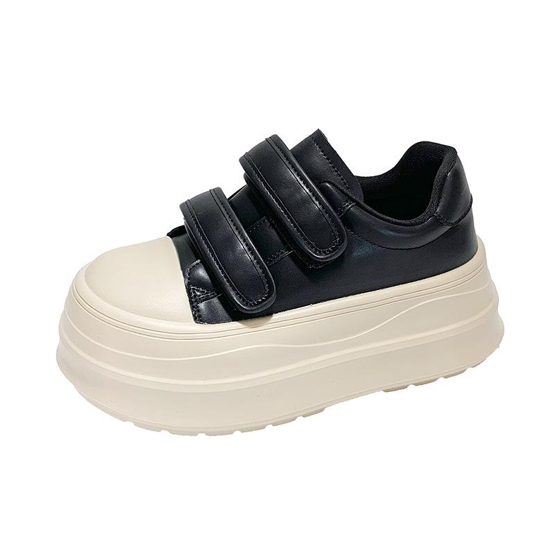 Ugly Cute Leather Velcro Thick-soled Little White Shoes Women's 2025 Autumn New Models Increase Height and Show Feet, Small Board Shoes, Big Head Sho