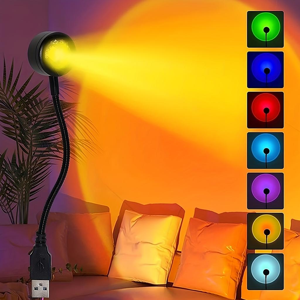 Kerokuru USB Sunset Light Lamp Self Photography Light LED Rainbow Neon Night Light Projector Photography Wall Atmosphere Light