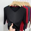 Women's Black V-Neck Three-Quarter Sleeve Loose Fit T-Shirt, 2025 Collection
