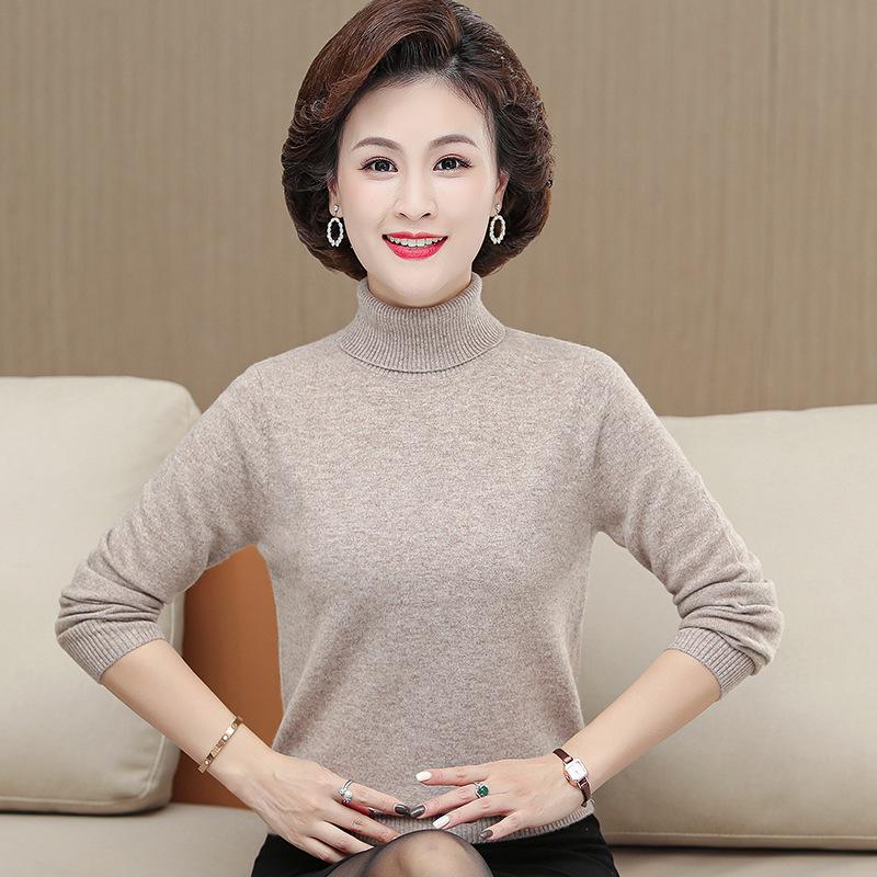 Premium Cashmere High Neck Warm Base Layer for Middle-aged and Elderly Women - Versatile Plus Size Top