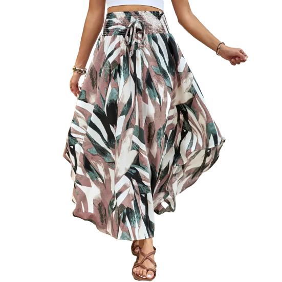 Boho Style Maxi Skirt Adjustable Drawstring High-Waisted Printing Skirt Flowy Large Hem A-Line Skirt Daily Wear