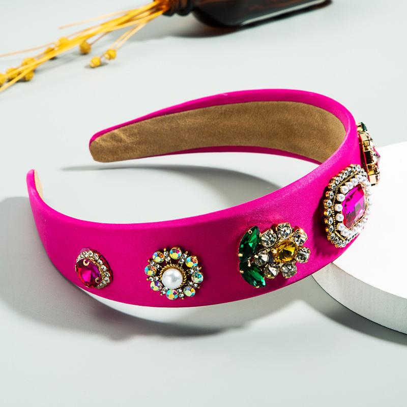 

Женская широкая заколка для волос с драгоценными камнями, инкрустированная дрелью, украшение для волос в стиле барокко, стразы, наушники OneSize розы красного