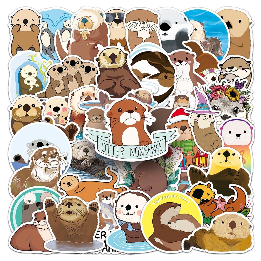 50 Otter Doodle Personality Cartoon Animal Children's Goog Card Creative DIY Mobile Suitcase Stickers
