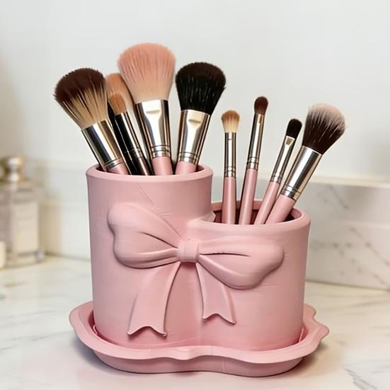 Bow Pen Holder 3D Printed Cute Bow Shaped Pencil Cup Desktop Makeup Brush Organizer for School Home Office Desk Decor