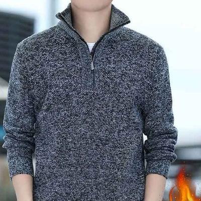 Men's Sweater Half Zip Sweater Plus Fleece Thickened Sweater Solid Color Base Sweater Top Slim-fit Explosion Solid Color