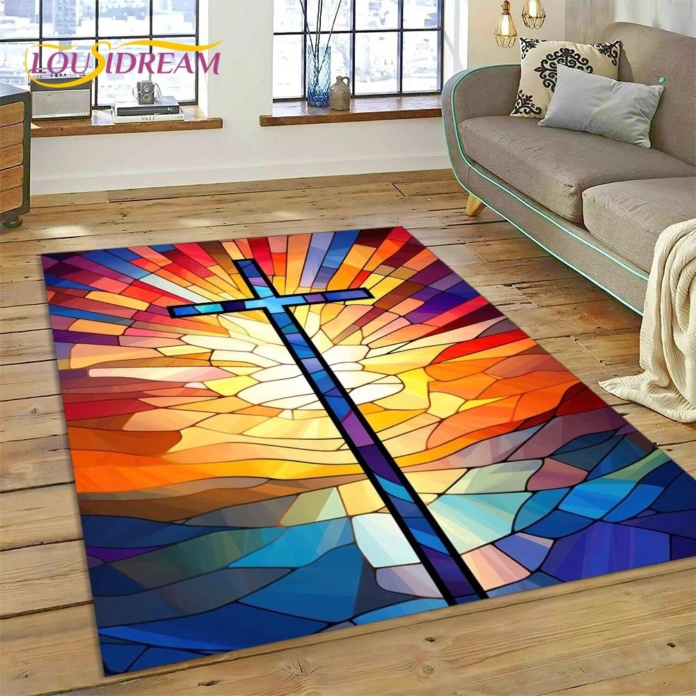New 3D Pray Holy Bible Cross Jesus Carpet for Living Room Bedroom Home Decor,Floor Mat Non-slip Decoration for Sofa Doormat Gift