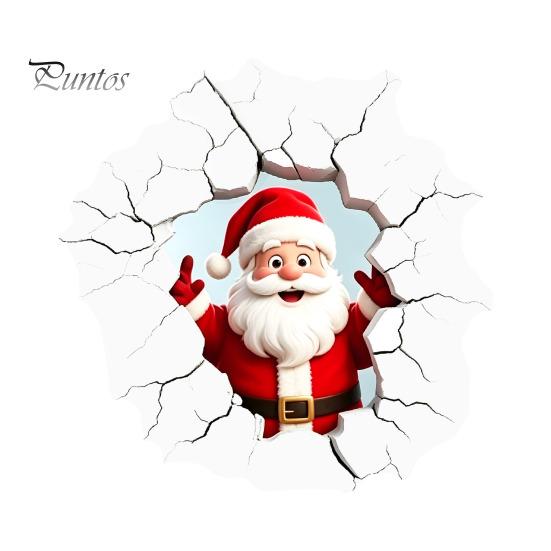 Holiday Home Beautification Supplies 3D Santa Claus Wall Sticker, Realistic Breaking Decal for Christmas Decoration, Glass Clings Waterproof
