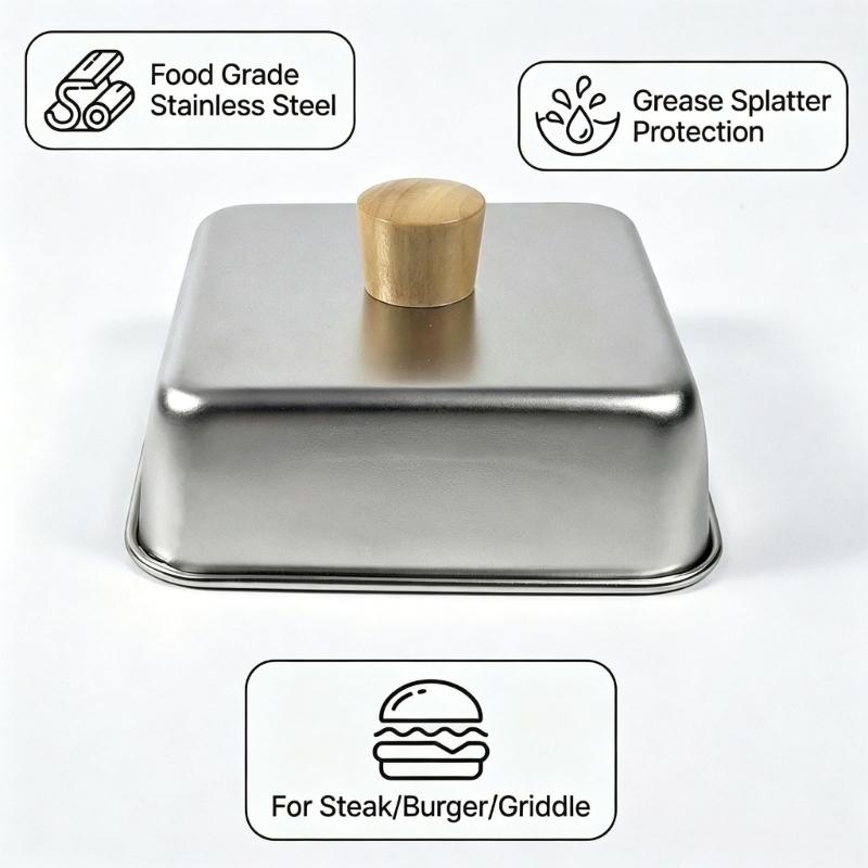 Cheese Melting Dome Wood Handle Stainless Steel Cooking Cover For Steak Frying And Barbecue Accessories