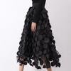 3D Applique Patchwork Tulle A-Line Midi Skirt with Lining Layered Flowy Half Skirt for Women Ethereal QT-2176