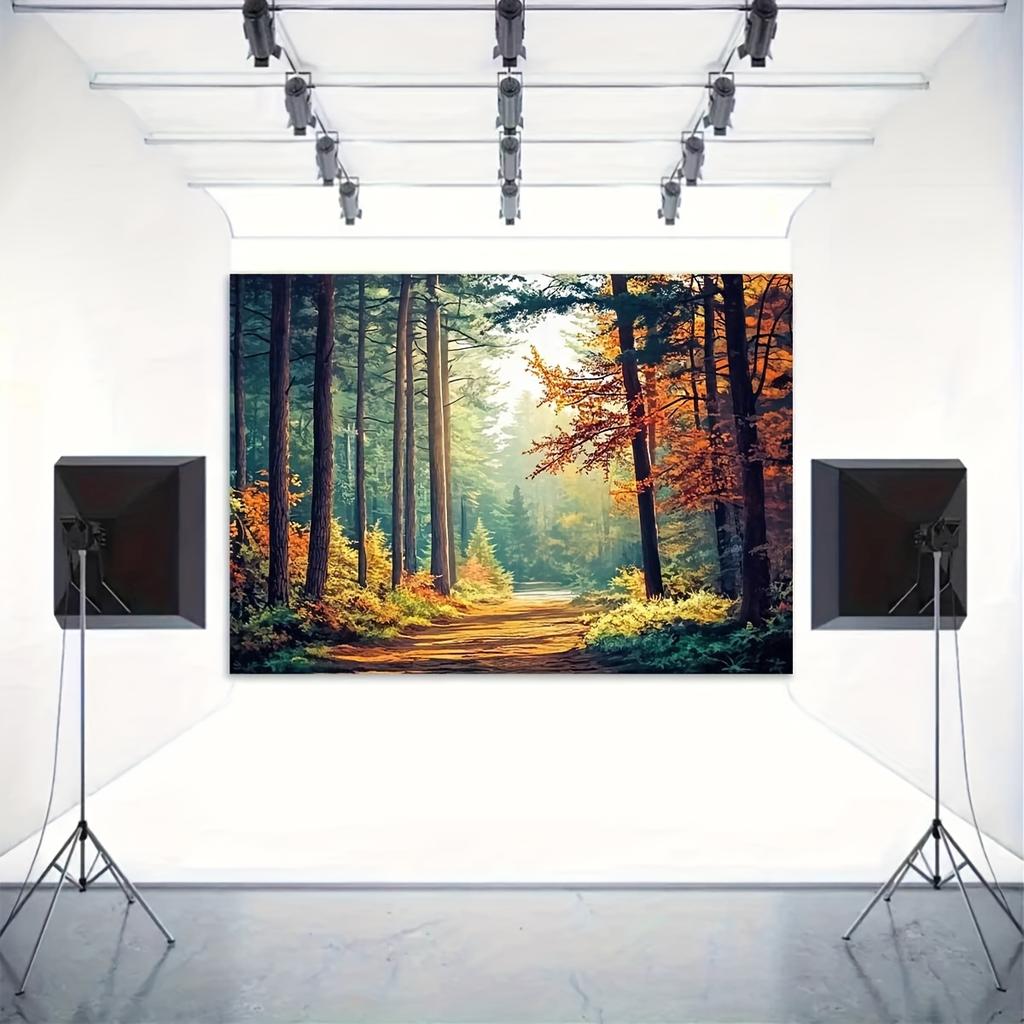 2D Plane, 1 Piece of Autumn Forest Colored Path Party Background, Suitable for Walls, Courtyard Festivals