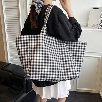 Contrast Color Plaid Shoulder Bag Large Capacity Tote Bag