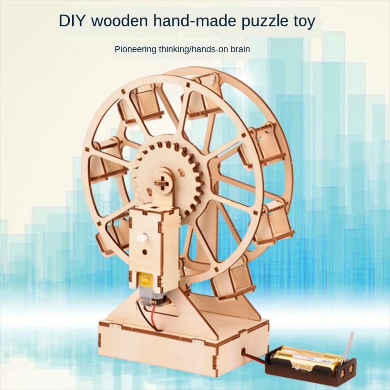 Drewniane DIY Trójwymiarowe Elektryczne Koło Młynarskie Puzzle Edukacyjne Zabawki dla Dzieci Model 3D Rękodzieło Prezenty Ozdoby P286