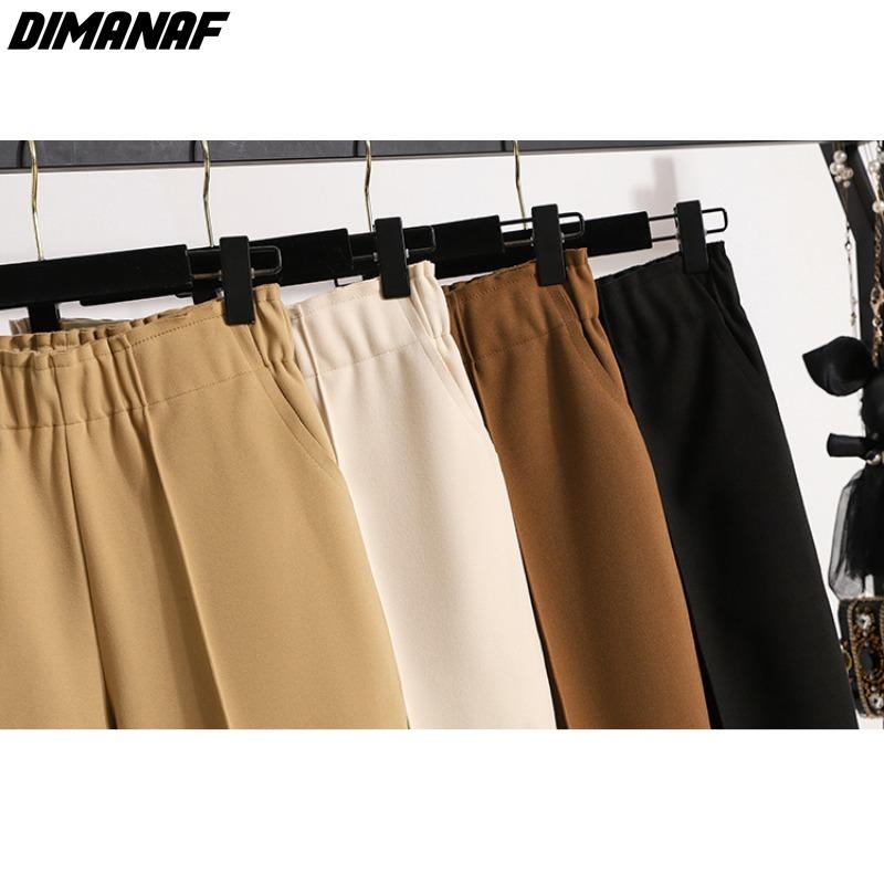 DIMANAF Plus Size Winter Women Long Pants Elastic Waist Loose Casual Wide Leg Pants Thick Cotton Wool Trousers Pants