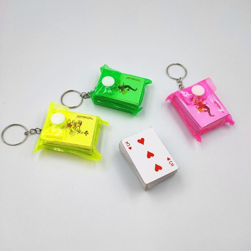 Funny Mini Playing Card Keychain Pendant Paper Craft Gift Travel Solitaire Prank Fun Small Board Game Toy Creative G