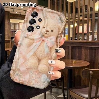 Phone Case: 2D Flat Samsung Galaxy A34 A35 M05 M06 S20 S22 S21 FE Plus 5G Case, Light Beige Plush Teddy Bear, Christmas and Halloween Gift