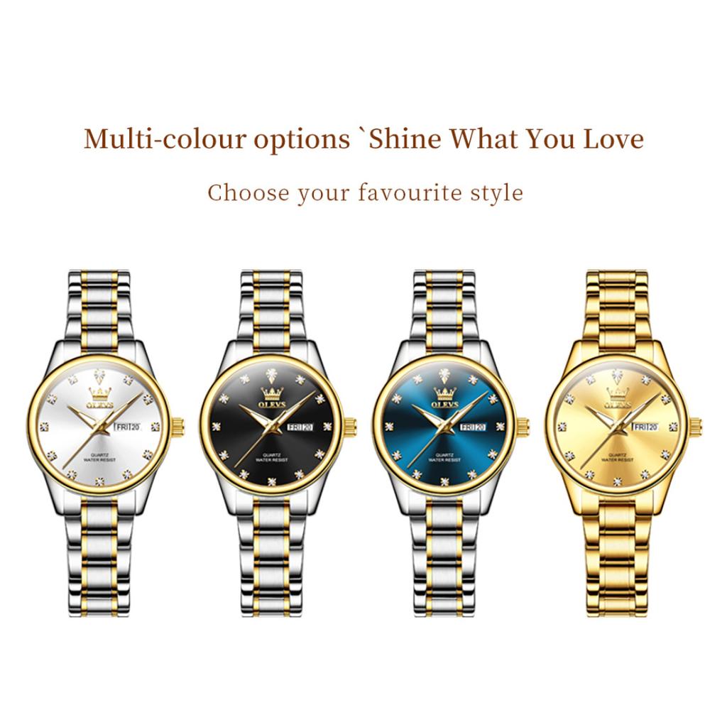OLEVS Womens Wrist Watch Business Fashion Watches Stainless Stee Watch Bands Quartz Watch For Woman Waterproof Week Date Wristwatch