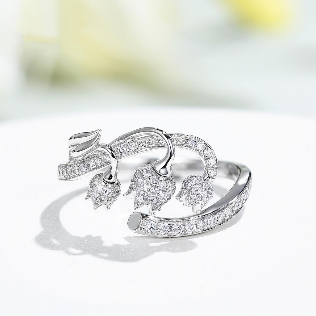 Exquisite Bud Zircon Flower Ring  Stamp High Quality Micro Setting High Carbon Diamond Ring Party Birthday Jewelry Gift