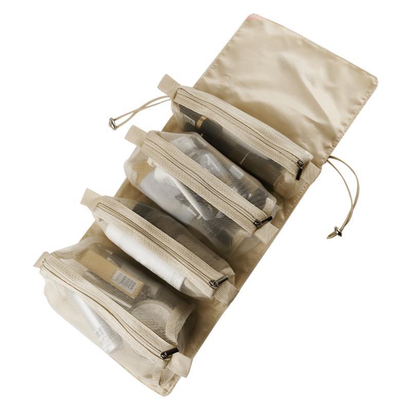 

Съемная нейлоновая косметичка Большой емкости «четыре в одном» Портативная складная дорожная косметичка Кисти для макияжа Органайзер для хранения губной помады Косметичка хаки