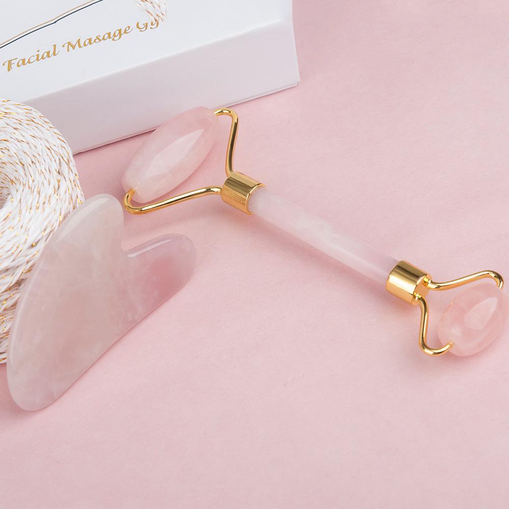 Pink Crystal Jade Roller & Gua Sha Beauty Set for Face, Eye, Body 