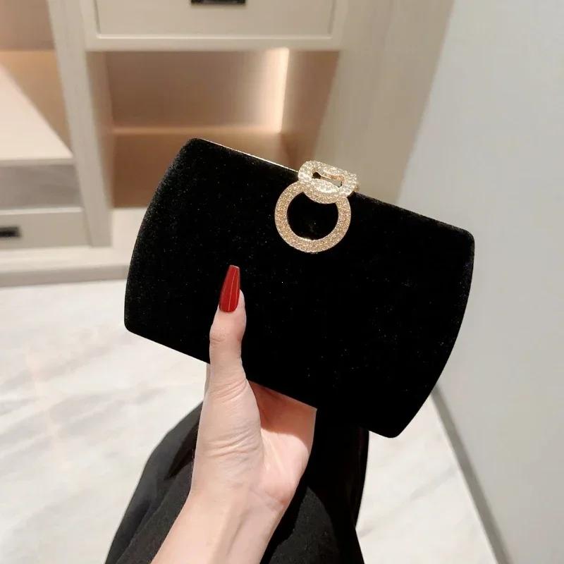 Ladies Luxury Bags Csw003 Women's Autumn Winter Velvet Box Dinner Bag Sparkly Rhinestone Decoration Banquet Bag Clutch Evening Dress Bag Party