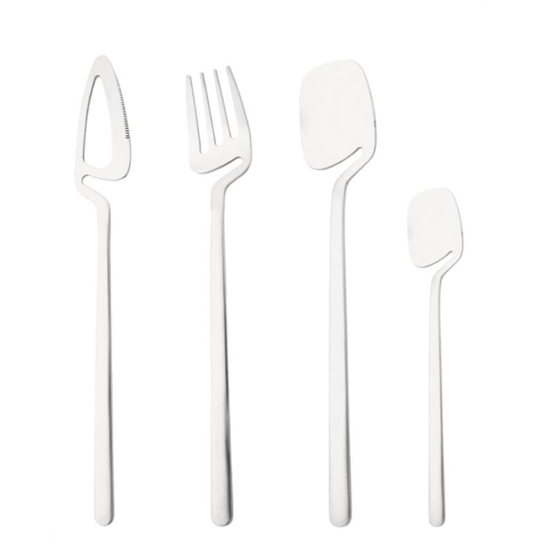 4Pcs Blue Silver Stainless Steel Cutlery Set Kitchen Silverware Dinnerware Knife Fork Spoon Flatware Set Brushed Stain Tableware Utensils