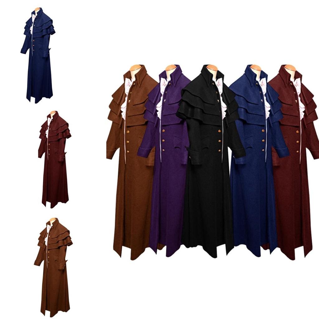 Vintage Men's Gothic Trench Coat For Cosplay And Halloween Costume