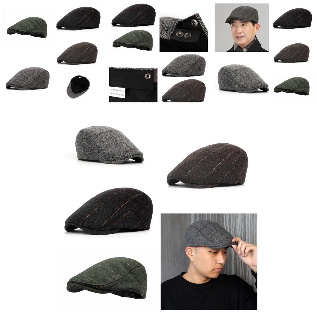 Stilvolle Herren Entenschnabel Baskenmütze für den Winter Klassischer karierter Wollhut