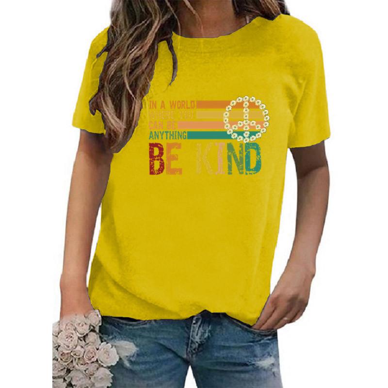 Independent Station Wish Amazon Women's Clothing Crew Neck Printed Short Sleeve Versatile Women's T-Shirt Europe and America