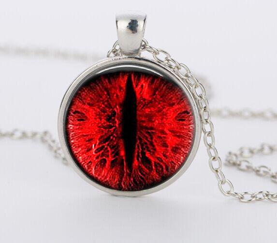 Vintage Red Cat Eye Necklace Dragon Eyes Photo Glass Cabochon Pendant Necklaces Women Men Jewelry