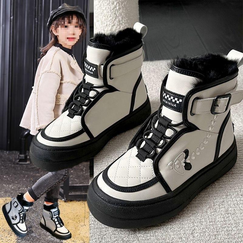 Girls cotton shoes children's snow boots 2025 winter new thickened short boots medium and older children's velvet cotton boots