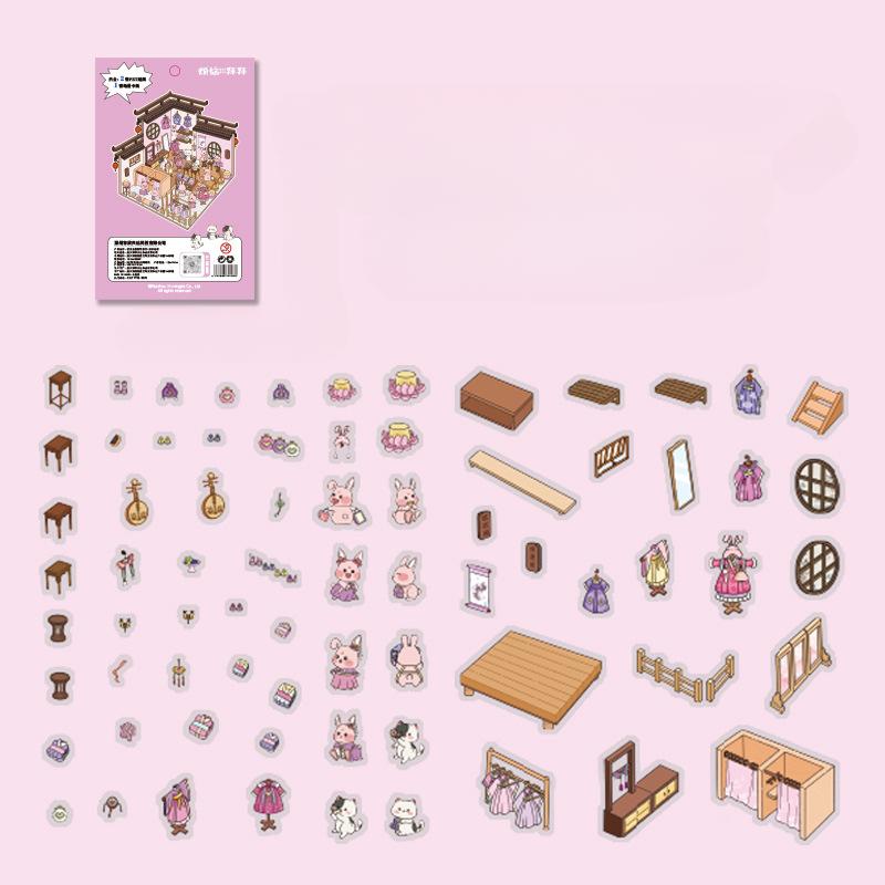 Cartoon Miniature Scene 3D Stickers Retro DIY PET Landscape Stickers Decompression Korean Stationery Scrapbooking Posters