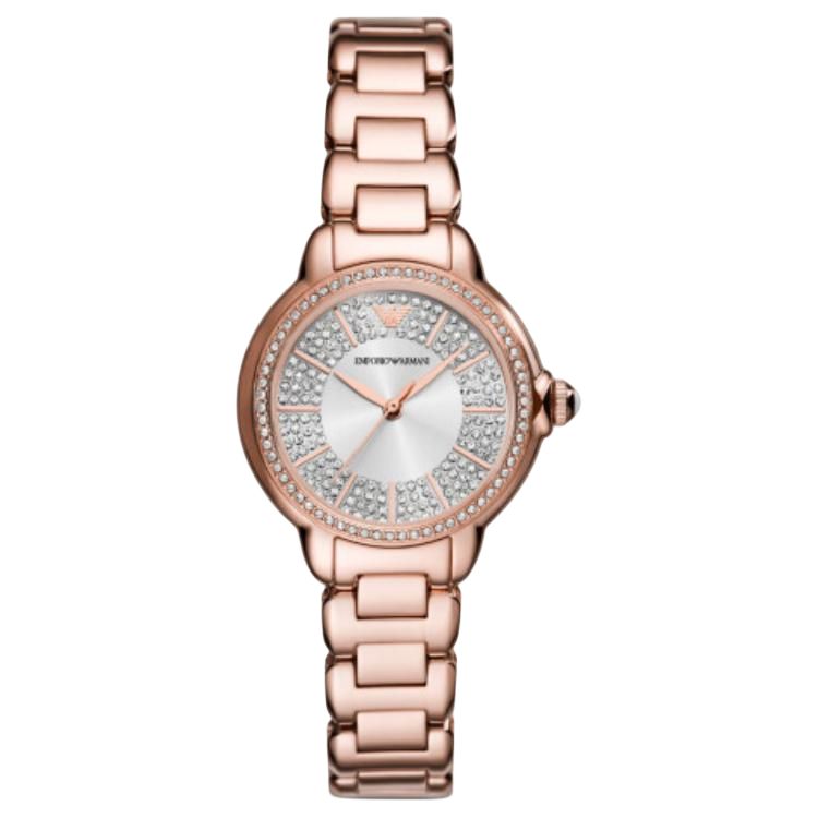 EMPORIO ARMANI Three Hand Rose Gold Tone Stainless Steel Watch AR11633-CLG Silver Dial