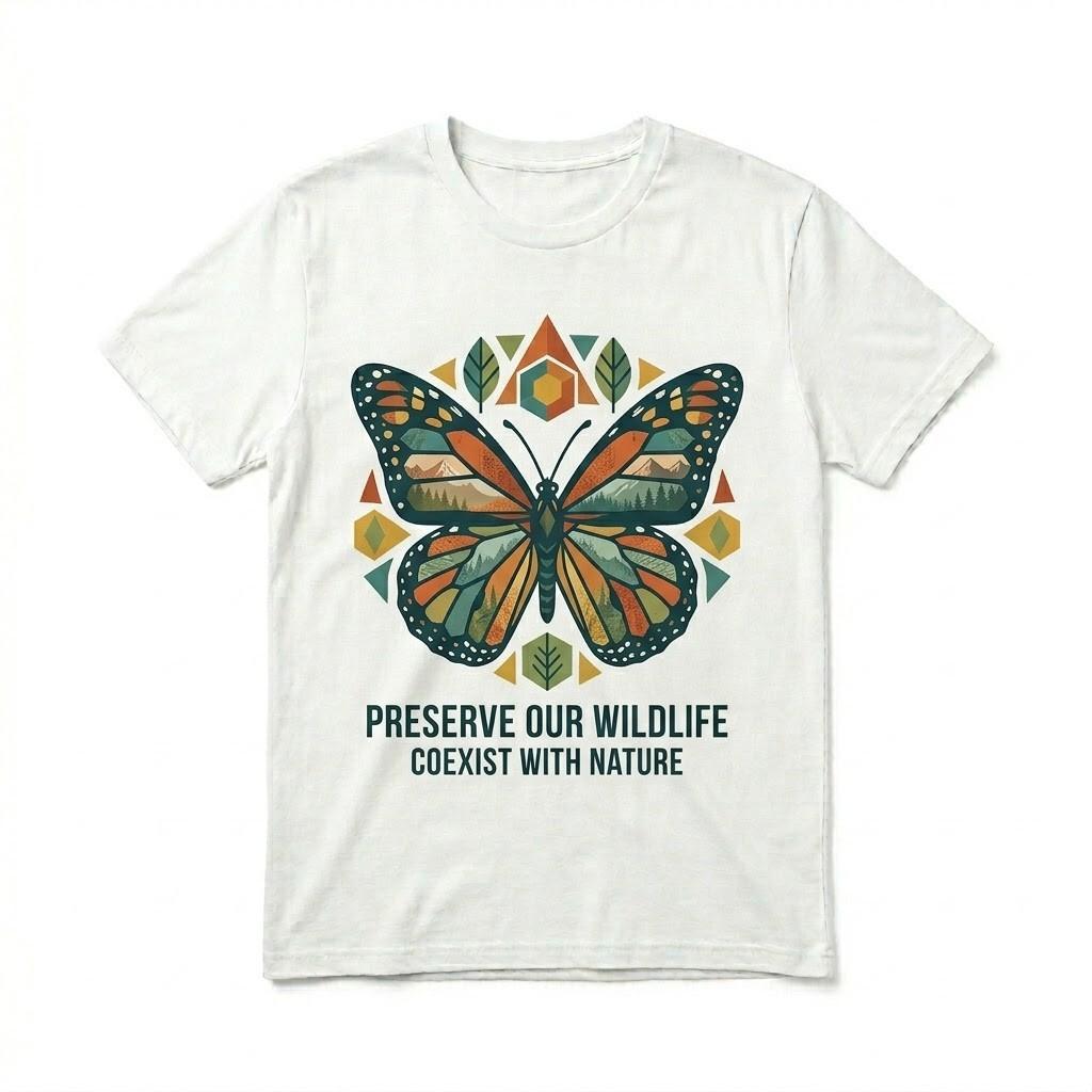 Preserve Our Wildlife Butterfly T-Shirt Coexist With Nature Eco-Friendly Tee Unisex T-Shirt L