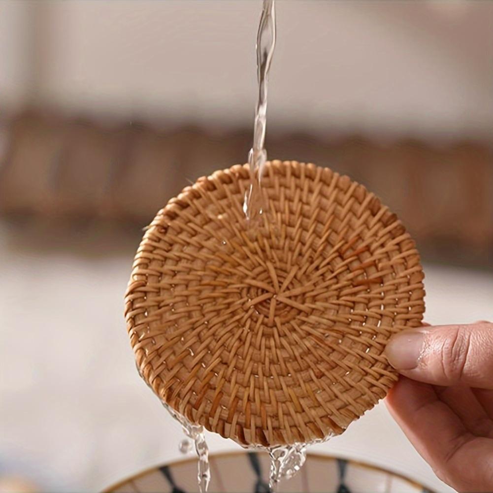 

Vietnamese Rattan Coasters Set Handwoven Bamboo Heat Resistant Table Mats for Cups Bowls Plates M