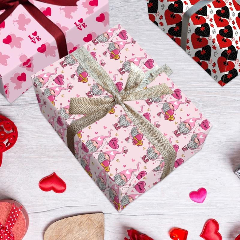 4Pcs Valentine's Day Wrapping Paper Set Love Heart Print Wrapping Paper for Birthday Wedding Anniversary Gift Packaging