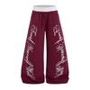 Mens Loose Wide-Leg Curved Pants Streetwear Letter Print Casual Trousers